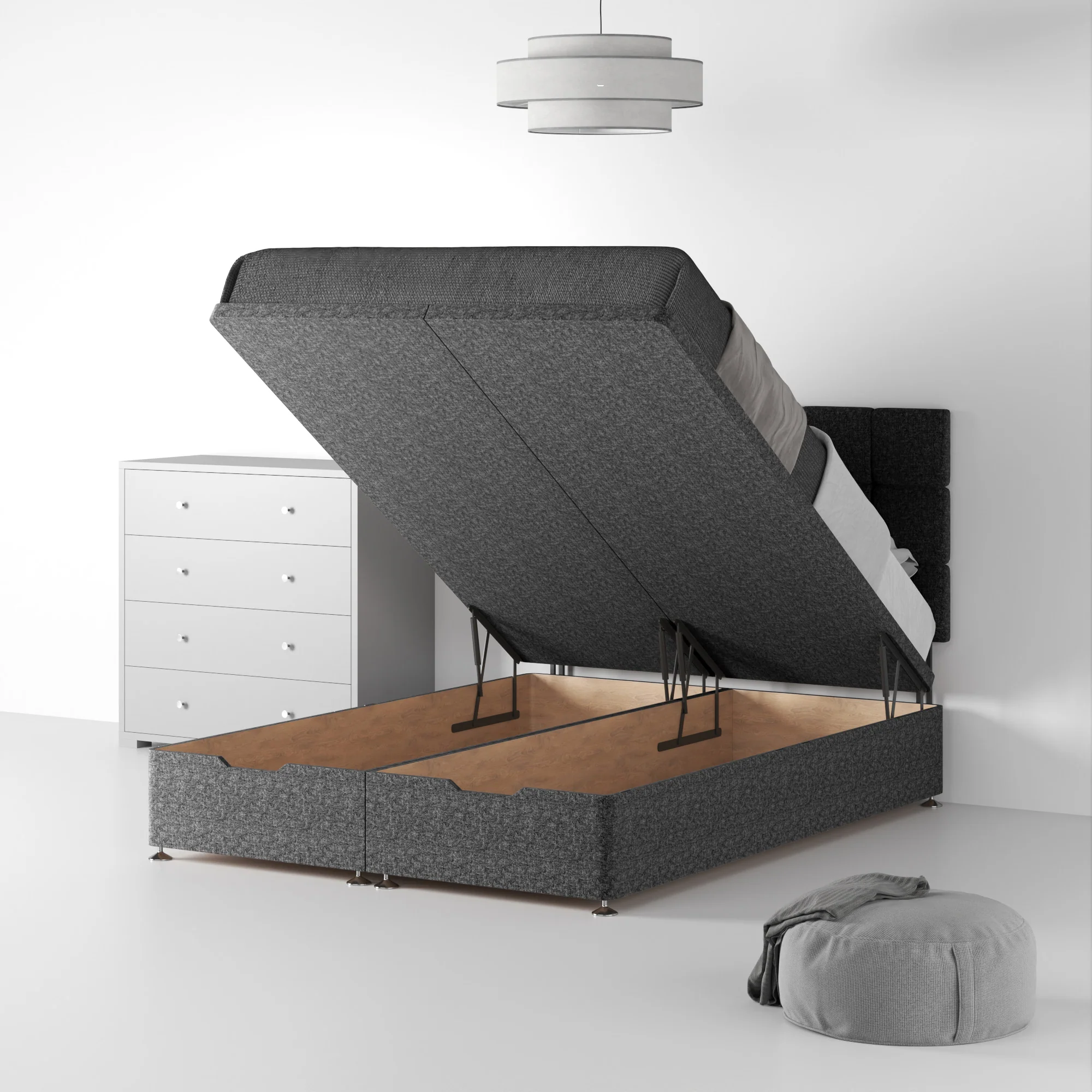 Farrow Cube Linen Ottoman Divan Bed and Headboard - Image 2
