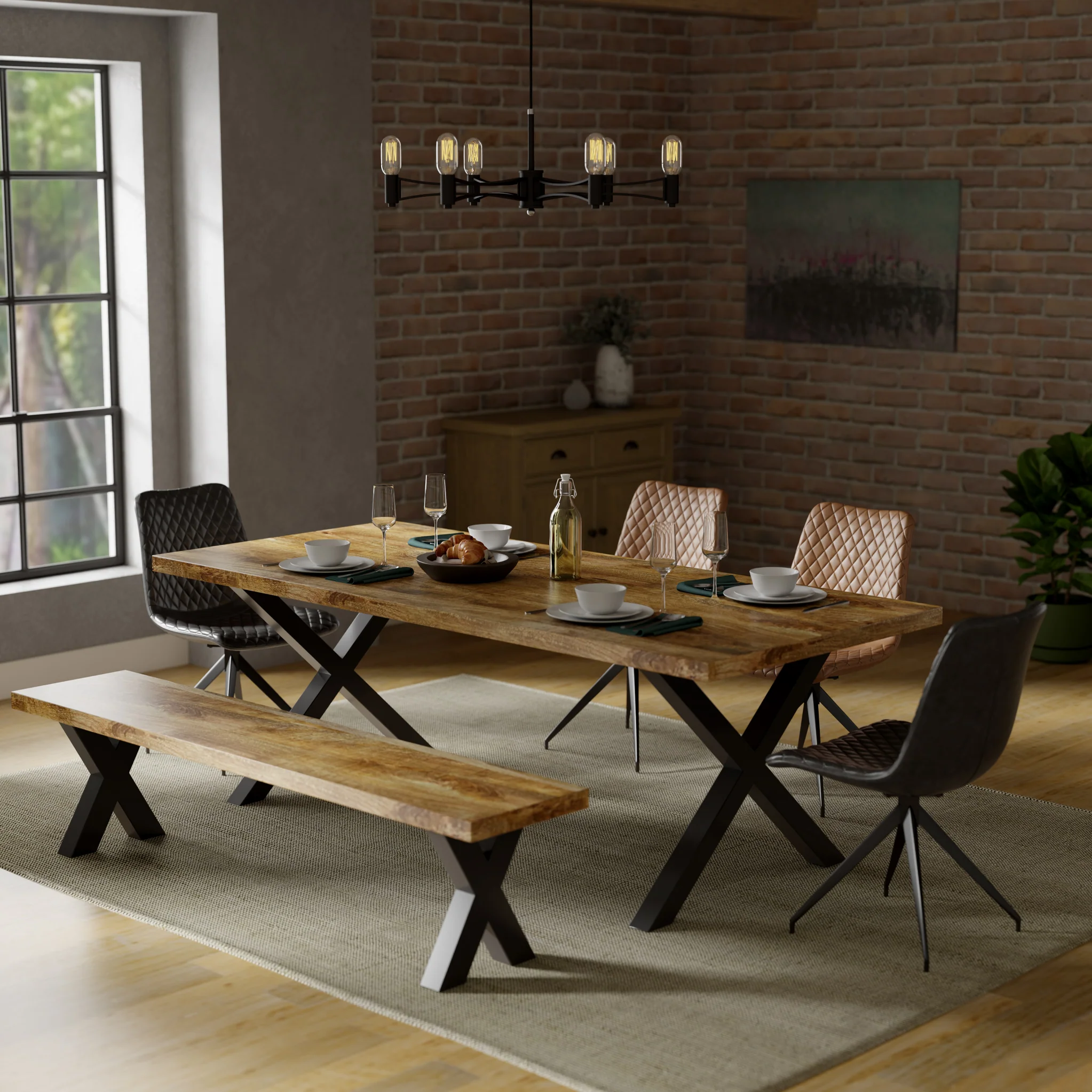 Tobiah Mango Wood 180cm Dining Table with X Leg - Image 2