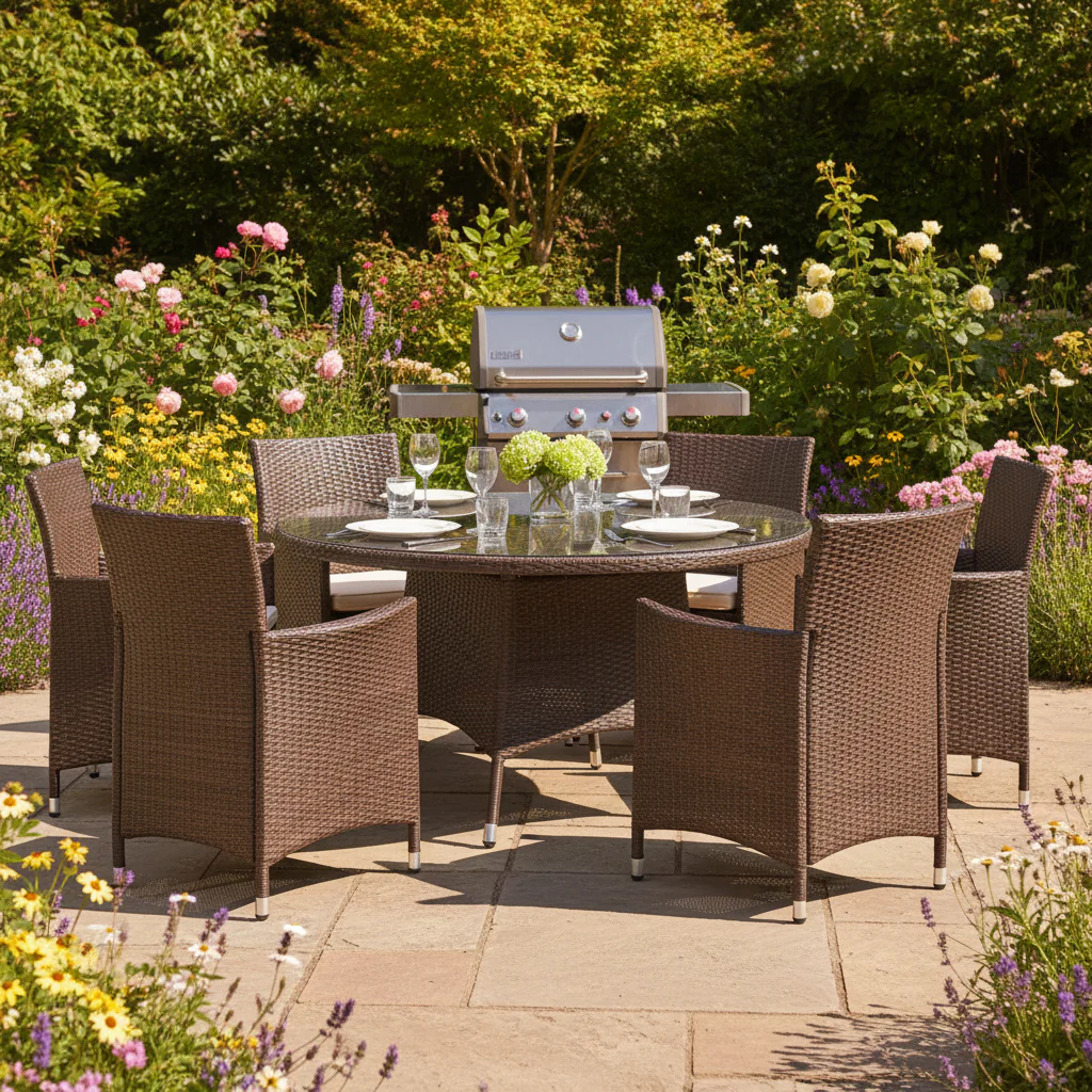 Vada 140cm 6 Seat Rattan Round Dining Set - Image 11