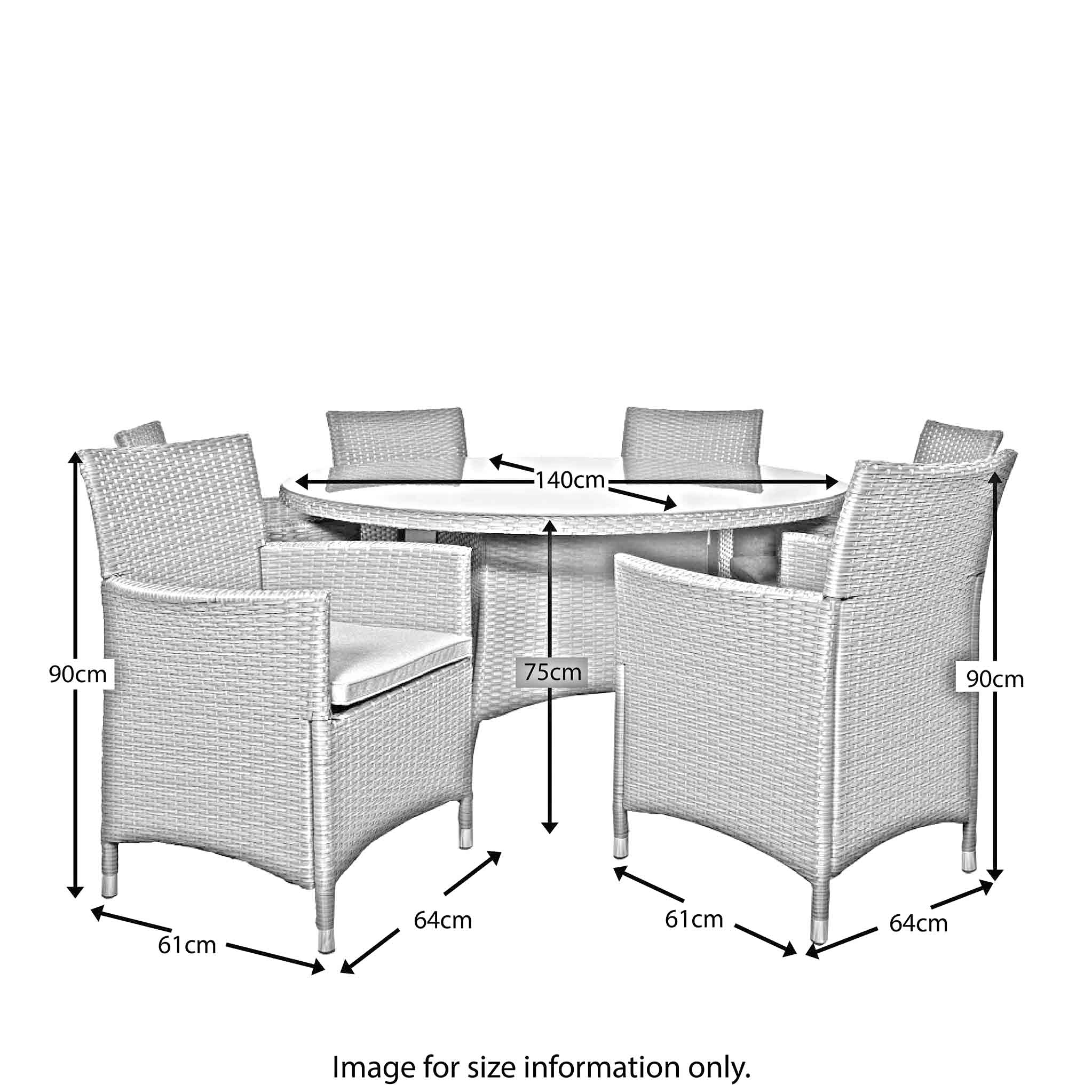 Vada 140cm 6 Seat Rattan Round Dining Set - Image 21