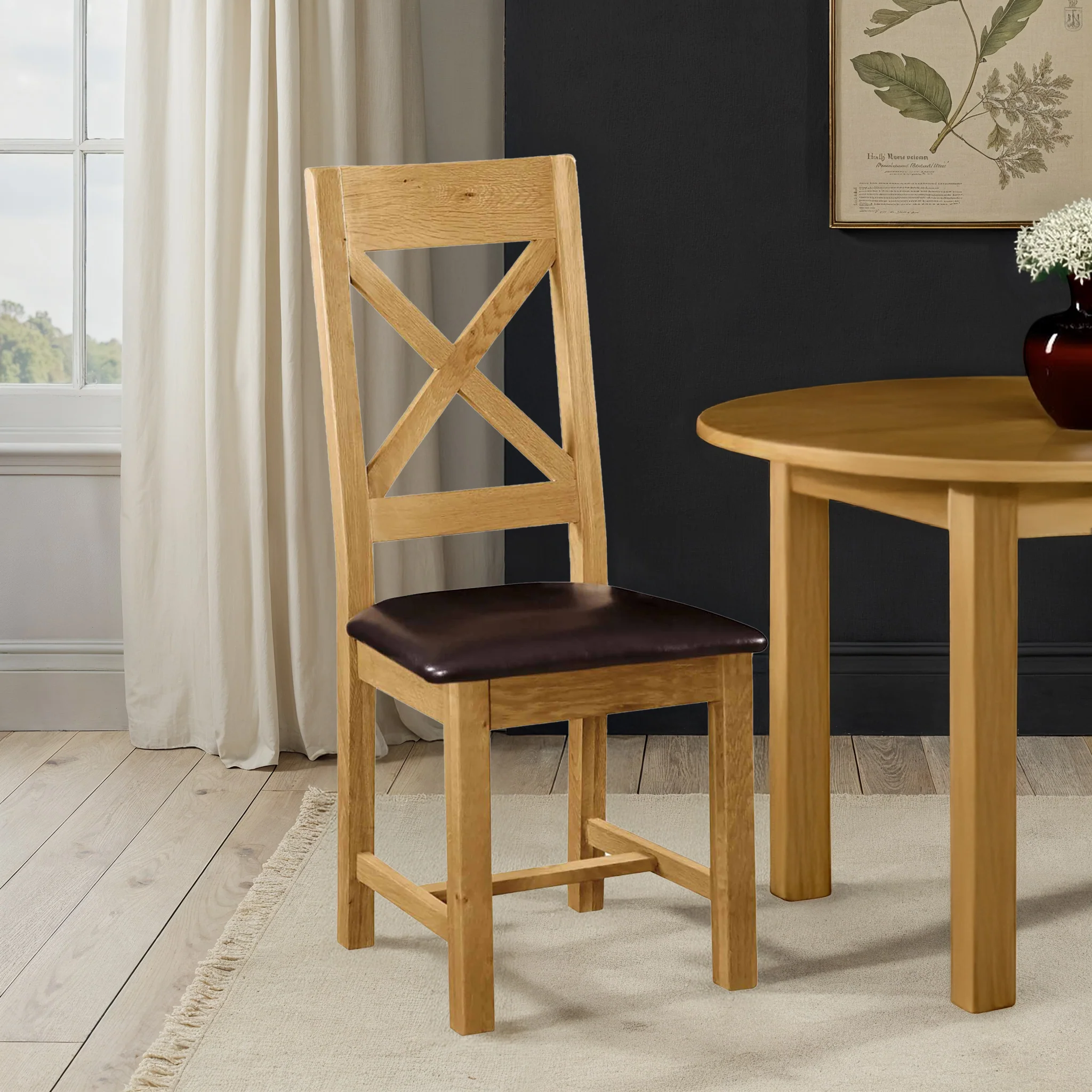 Zelah Oak Cross-Back Dining Chair with Padded Seat - Image 2